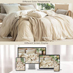 MooMee Bedding Duvet Cover Set 100% Washed Cotton Linen Like Textured Breathable Durable Soft Comfy (Heathered Almond Milk Grey, Super King 108"x98")
