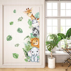 Watercolor Jungle Animal Wall Decals, SUNOYAR Forest Animal Wall Stickers for Kids Boys, DIY Elephant Lion Giraffe Zebra Cow Animals Mural Decor for Bedroom Bathroom Wall Door Game Rooms Daycare