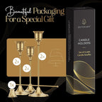 Gold Candleholders for Taper Candlesticks Plus Candle Snuffer – Dining Table Décor Centrepiece - Brass Candelabra Candlestick Holder - Gold Décor for Home Weddings Celebrations Events (Set of 6 Pcs)