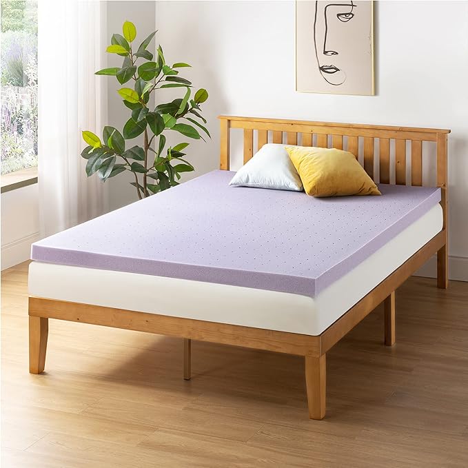 Mellow 3 Inch Ventilated Memory Foam Mattress Topper, Soothing Lavender Infusion, Full