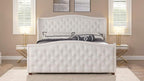 Jennifer Taylor Home Marcella Upholstered Shelter Headboard Bed Set, King, Bright White Polyester