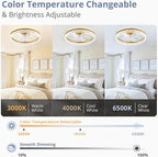 LEDIARY 20" Modern Ceiling Fans with Lights and Remote, Dimmable Low Profile Ceiling Fan, Flush Mount Fan, Stepless Color Temperature Change and 6 Speeds - Gold
