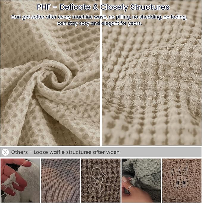 PHF 100% Cotton Waffle Weave Family Blanket,Oversized King Size 120"x 120"-Pre-Washed Snag Proof Lightweight Breathable Moisture-Wicking, 10'x 10' Huge Extra Large Big,Home Decor-Khaki/Simply Taupe