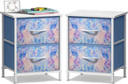 Sorbus Nightstand with 2 Drawers - Kids Bedside Furniture End Table Night Stand - Steel Frame, Wood Top & Easy Pull Fabric Bins - Dresser & Chest for Home, Bedroom Accessories, Office & Dorm (2 Pack)