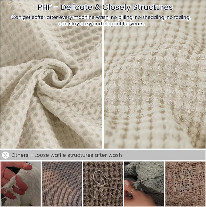 PHF 100% Cotton Waffle Weave Family Blanket,Oversized King Size 120"x 120"-Pre-Washed Snag Proof Lightweight Breathable Moisture-Wicking, 10'x 10' Huge Extra Large Big,Home Decoration Gift-Linen