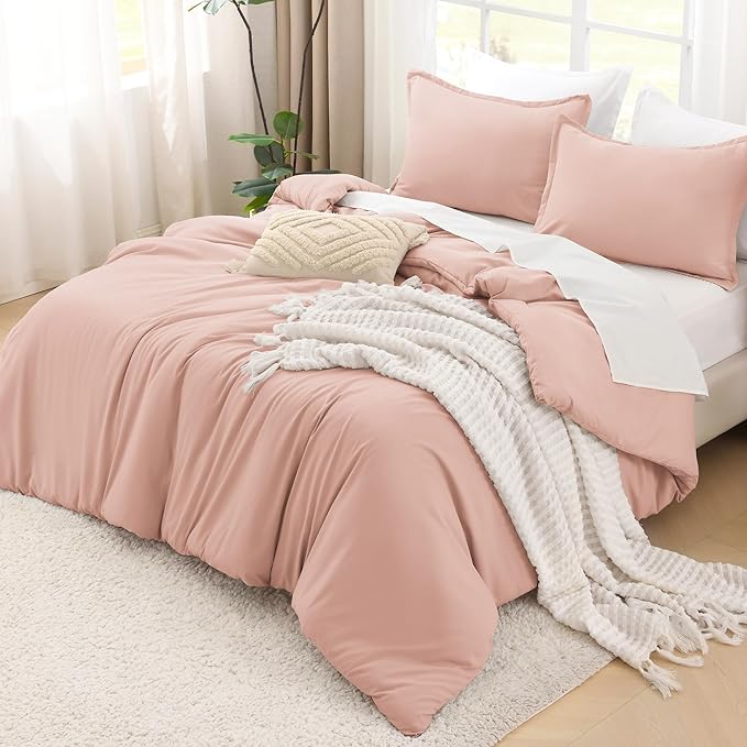 Litanika Comforters Blush Super King Plus Size, 3 Pieces Lightweight Solid Bedding Set & Collections, All Season Fluffy Bed Set (128x120In Comforter & 2 Pillowcases)