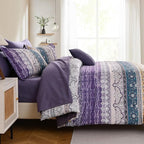 Cottolester Boho Comforter Set California King Size 8 Pieces,Violet Bohemian Striped Bed in a Bag, Paisley Soft Microfiber Bedding Comforter Set