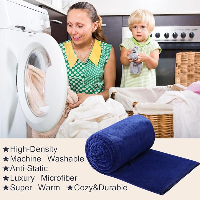 Soft Queen Size Blanket All Season Warm Fuzzy Microplush Lightweight Thermal Fleece Blankets for Couch Bed Sofa,90x90 Inches,Royal Blue