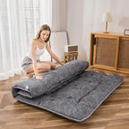 MAXYOYO Japanese Floor/Futon Mattress Thicken Sleeping Pad Roll Up Mattress Floor Lounger Bed Camping Mattress Guest Room Mattress Pad, Thick Soft and Comfortable, Black Leaf, Twin Size