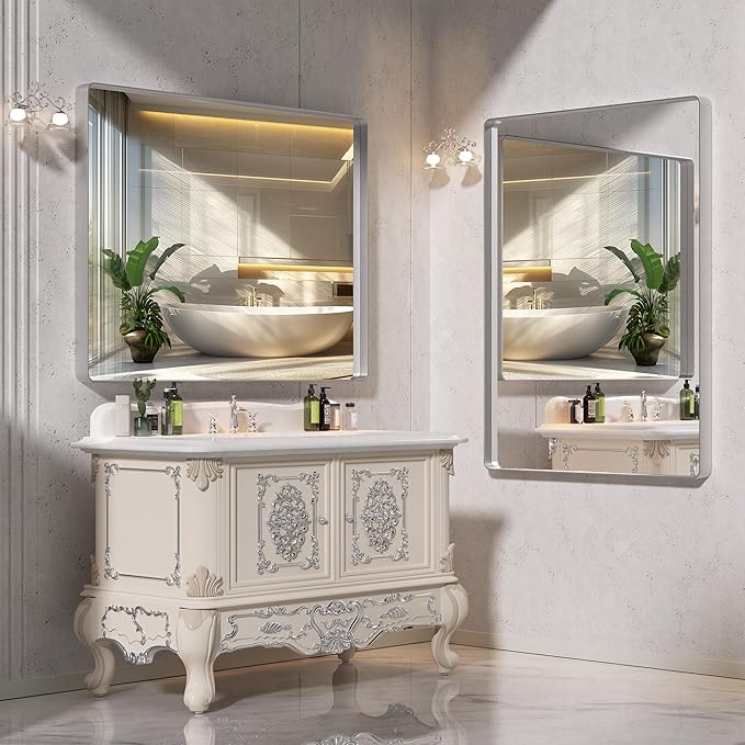 Hasipu 2 PCS Bathroom Mirror for Wall, 36 x 30 Inch Silver Metal Framed Bathroom Mirrors for Over Sink, Rectangle Bathroom Vanity Mirror, Anti-Rust, Tempered Glass, Horizontal or Vertical