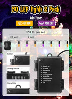 Halloween Orange Purple Outdoor Lights，17.8 Feet 50 LED Christmas Lights with 8 Modes，Waterproof Mini String Lights Battery Operated for Outdoor Indoor Use, Xmas Halloween Tree Holiday Party Patio