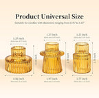 Taper Votive Candle Holder for Pillar Candles Tealight, Candlestick Holder for Wedding Christmas Tea Party, Boho Ribbed Vintage Crystal Glass Table Centerpiece Decor, Bulk Set of 6 (Amber)