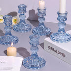 DARJEN 12PCS Blue Candlestick Holders Set- 4" H Taper Candle Holders, Glass Candle Holders Bulk for Wedding, Party, Home Table Centerpieces, Festival Gifts & Windowsill Decor