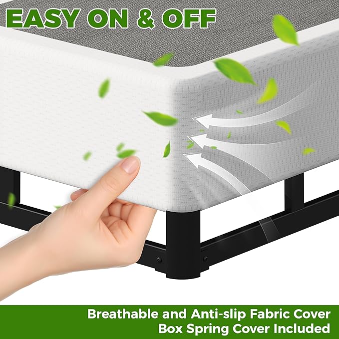 EMODA 10 Inch Split Full Size Box Spring Bed Base, 2 Piece Heavy Duty Metal Full Box Spring with Fabric Cover, Easy Assembly, Black