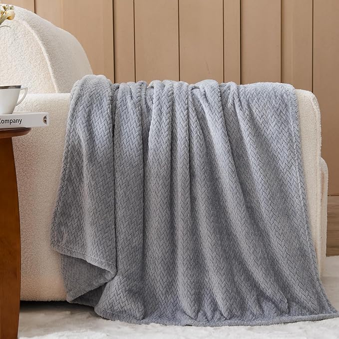 NEWCOSPLAY Super Soft Twin Blanket Grey Premium Silky Flannel Fleece Leaves Pattern Lightweight Bed Blanket All Season Use (Grey, Twin(60"x80"))