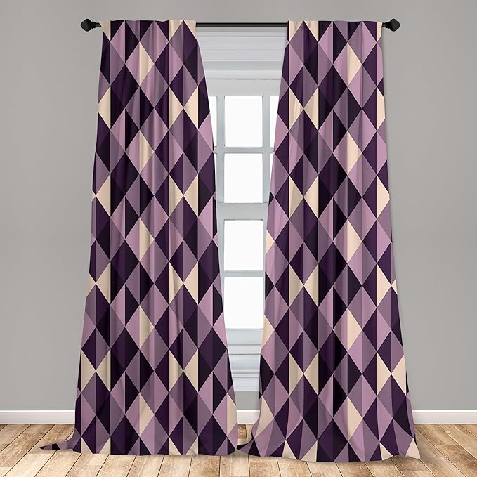 Ambesonne Geometric Window Curtains, Abstract Triangles with Dark and Pale Color Shades, Lightweight Decor 2-Panel Set with Rod Pocket, Pair of - 28" x 63", Dark Purple