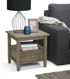 SIMPLIHOME Warm Shaker SOLID WOOD 20 inch Wide Rectangle Transitional End Side Table in Distressed Grey for the Living Room and Bedroom