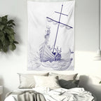 Lunarable Viking Tapestry, Drakkar Long Boat with Dragon on Bow of Ship Monochrome Marine Pattern, Fabric Wall Hanging Decor for Bedroom Living Room Dorm, 23" X 28", White Purple