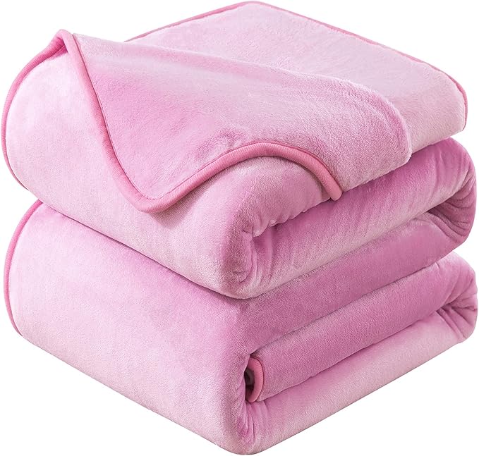 Flannel Fleece Queen Size Summer Blanket All Season 350GSM Lightweight Throw for The Bed Extra Soft Brush Fabric Winter Warm Sofa Blanket 90" x 90"(Pink Queen)