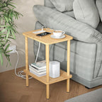 Apicizon 2 Tier End Table Set of 2, Small Side Table with Charging Station, Boho Bedside Table with USB Ports and Outlets, Nightstand for Small Spaces, Bedroom, Living Room, Easy Assembly, Natural