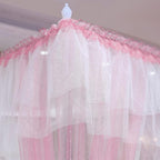 Joyreap Luxury 4 Corners Post Canopy Bed Curtains - Pink & White Cozy Drape Netting - Cute Princess Bedroom Decoration Accessories (47" W x 78" L, Twin)