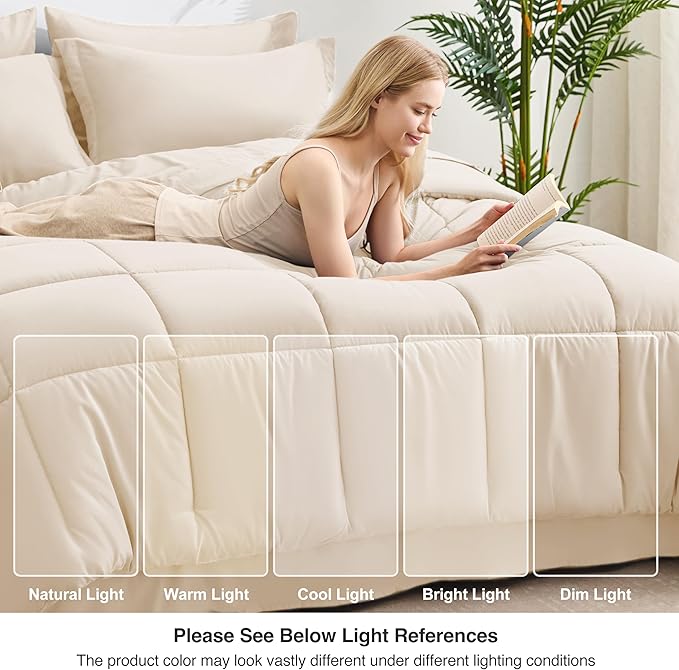 Love's cabin Twin Comforter Set Beige, 5 Pieces Twin Bed in a Bag, All Season Bedding Sets with 1 Comforter, 1 Flat Sheet, 1 Fitted Sheet, 1 Pillowcase and 1 Pillow Sham