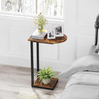 Hosfais Side Table Small End Table, C-Shaped Wood Sofa Table with Metal Frame for Living Room, Bedroom, Small Spaces (Rustic Brown)
