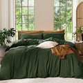 MooMee Bedding Duvet Cover Set 100% Washed Cotton Linen Like Textured Breathable Durable Soft Comfy (Solid Forest Green, Full 80"x90")