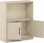 Furinno Gruen 2-Tier Open Shelf Bookcase with 2 Doors Storage Cabinet, Metropolitan Pine