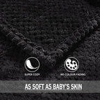 Exclusivo Mezcla Fleece Throw Blanket Extra Large, Super Soft and Warm Blankets for Couch, Sofa and Bed Waffle Textured, Cozy, Fuzzy and Lightweight (Black, 50x70 Inches)
