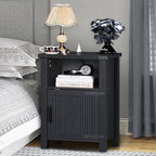 Night Stand Set of 2, 18 Inch Farmhouse Nightstand with with Charging Station and USB Port, Rustic Couch End Table with Magnetic Door, Wood Bed Side Tables for Bedroom, Home, Black