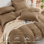 HYMOKEGE Brown Queen Comforter Set Seersucker 7 Pieces, All Season Luxury Bed in a Bag Queen for Bedroom, Bedding Set with Comforter, Sheets, Pillowcases & Shams