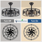 DLLT Caged Ceiling Fan with Lights: 26" Bladeless Fandelier with Light and Remote - Black Industrial Chandelier Fan Light for Bedroon Living Dining Room Kitchen