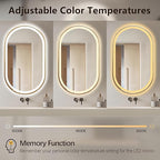 Niccy Oval LED Mirror for Bathroom, 40x24 Front Lit + Backlit Vanity Mirrors with Light Anti-Fog, Shatter-Proof, 3 Colors, Makeup Mirror with Gold Frame (Horizontal/Vertical)