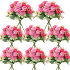 Geosar 8 Bundles Artificial Peonies Flowers Fake Silk Peony Bouquet Faux Peonies Flowers Bulk for Decoration Vase Floral Arrangements Wedding Party Table (Rose Pink,Light Pink)