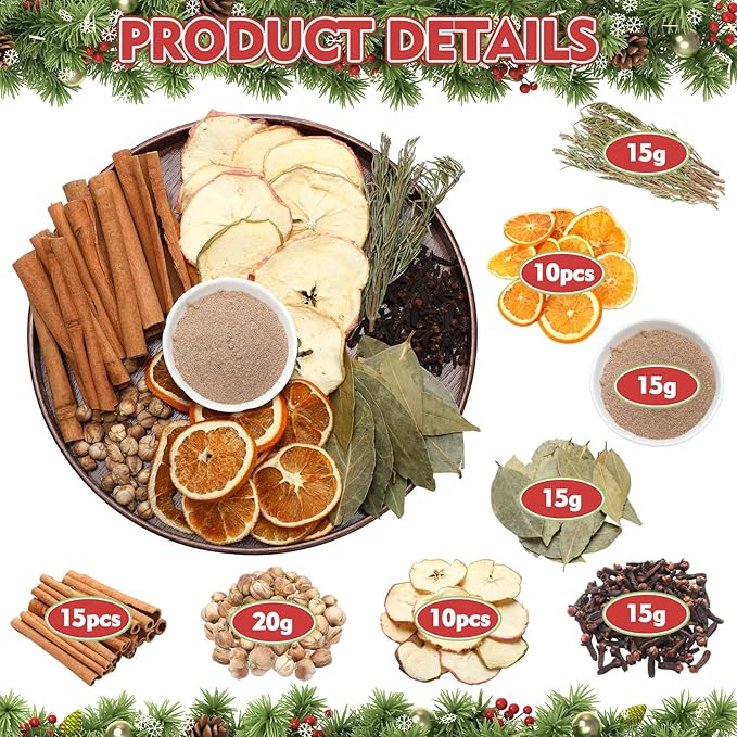 Christmas Simmering Potpourri Bag Cinnamon Stick Dried Orange Slice Apple Slice Lily Clove Rosemary Bay Leaf White Cardamom Powder, Fall Scent Fragrance Stovetop Potpourri Fall Thanksgiving Gift