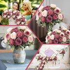 Geosar 16 Bundles Artificial Peonies Flowers Fake Silk Peony Bouquet Faux Peonies Flowers Bulk for Decoration Vase Floral Arrangements Wedding Party Table (Dusty Pink,Dusty Rose)