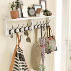 AMBIRD 34.2" L Wooden Wall Coat Hooks with Shelf - Versatile and Decorative Wall-Mounted Storage - 10 Hooks for Hanging Coats, Hats, Keys, Bags, Scarves - Ideal for Entryways, Bedrooms, Closets(White)