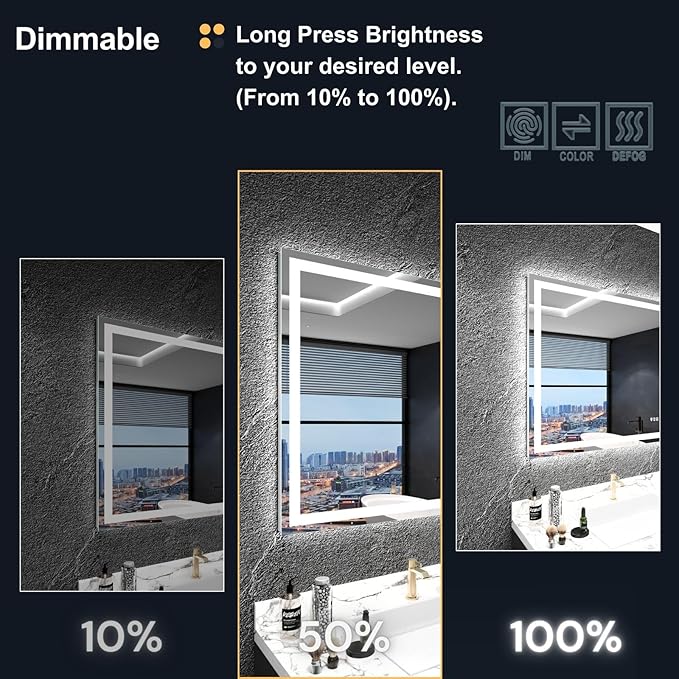 LED Bathroom Mirror 72"x 32",Front Lit and Backlit Bathroom Mirror with Lights,Stepless Dimmable,Anti-Fog, Shatter-Proof, Memory, 3 Colors Lighted Vanity Mirror (Horizontal/Vertical)