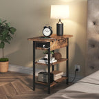 LIDYUK Set of 2 Brown End Tables with Charging Station, Narrow Side Tables for Small Spaces, Nightstands, Living Room, Brown