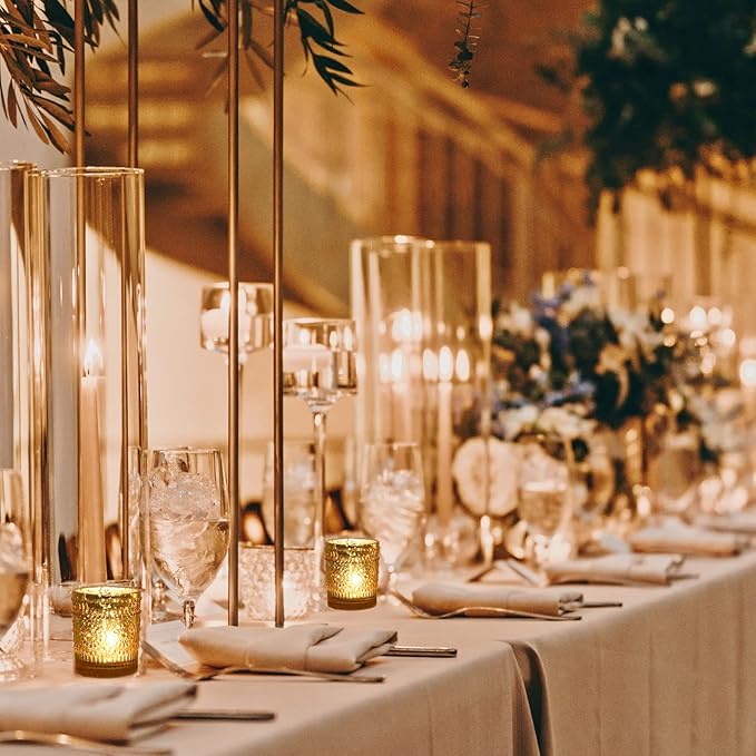 VOHO 24pcs Gold Candle Holders Bulk, Votive Candle Holders for Table Centerpiece, Mercury Gold Votive Holder for Wedding Dinning Party (2.1'' x 2.6'', W/H)