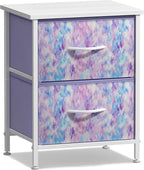 Sorbus Nightstand with 2 Drawers - Kids Bedside Furniture End Table Night Stand - Steel Frame, Wood Top & Easy Pull Fabric Bins - Dresser & Chest for Home, Bedroom Accessories, Office & College Dorm
