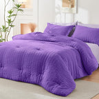 HYMOKEGE Dark Purple/Lavender Queen Comforter Set Seersucker 7 Pieces, All Season Luxury Bed in a Bag Queen for Bedroom, Bedding Set with Comforter, Sheets, Pillowcases & Shams
