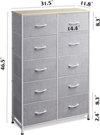 WLIVE Tall Dresser for Bedroom with 10 Drawers, Chest of Drawers, Dressers Bedroom Furniture, Storage Organizer Unit with Fabric Bins for Closet, Hallway, Living Room, Entryway, Light Grey