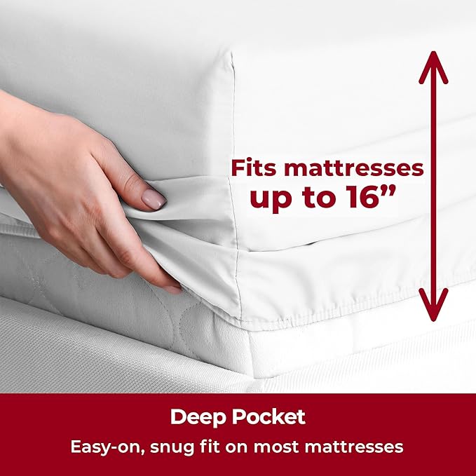 Mellanni Split King Sheets Set - 5 PC Iconic Collection Bedding - Hotel Luxury, Extra Soft, Cooling Bed Sheets - Wrinkle, Fade, Stain Resistant (Split King, White)
