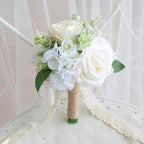 Wedding Bouquets for Bride Bridesmaid, Artificial White Champagne Bride Flower Bouquet for Wedding Church Decoration Ceremony, Anniversary, White Roses Flowers