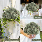 Artificial Flower Fake Silk Hydrangea Heads Bouquet with Stems Bulk for Fall Decoration Table Center Christmas Indoor Outdoor Faux Floral Realistic with Leaves Plants Crafts 8PCS (Green)