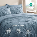 Bedsure Twin Comforter Set Mineral Blue - Bed in a Bag Twin Size Bedding 5 Pieces, GentleSoft™ Pintuck Bed Set Gift for Family, Pinch Pleat Mineral Blue Comforter with Sheets, Pillowcase & Sham