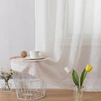 OWENIE Natural Linen Blend Sheer Curtains 72 inches Long 2 Panels Set for Bedroom, Light Filtering Farmhoues Door Curtain for Living Room Drapes, Each 40 W x 72 L