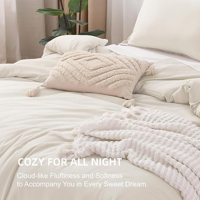Litanika Comforter King Size Beige, 3 Pieces Lightweight Bedding Comforter Set, Down Alternative Comforter All Season Fluffy Bed Set Gift Choice